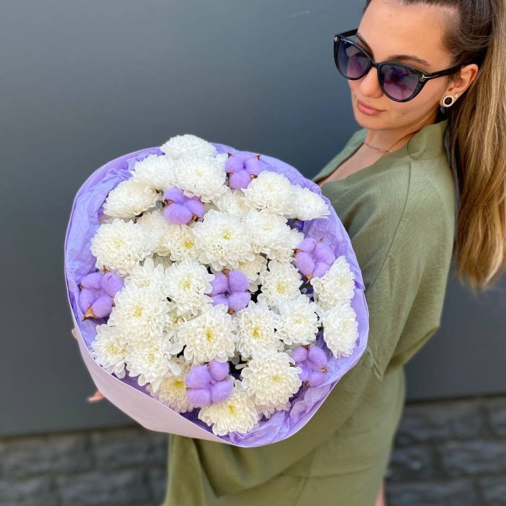  Букет  хризантем и хлопка в Новочеркасске