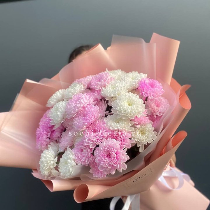  Букет бело-розовых хризантем  в Новочеркасске