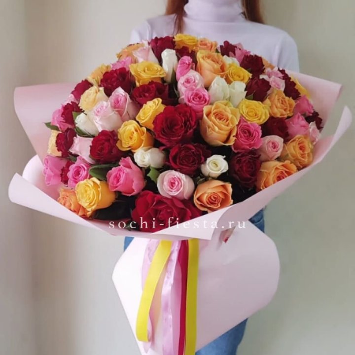 101 роза Кенийский микс "Нежность" в Новочеркасске